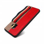 Wholesale Galaxy S9+ (Plus) Striped Hand Strap Grip Holder PU Leather Case (Red)